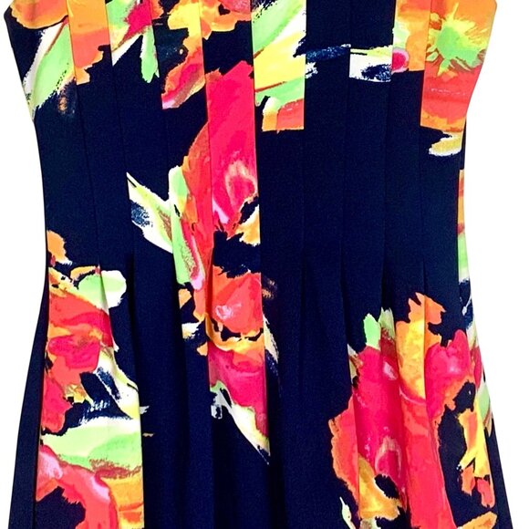 Vince Camuto Navy Floral Garden Party Sleeveless Fit & Flare Dress Back Zip - Picture 6 of 10